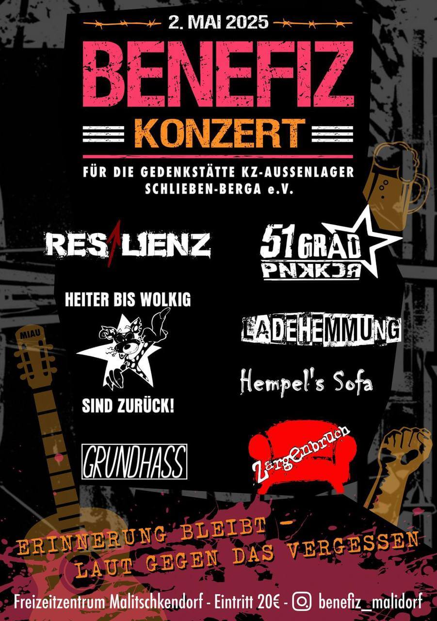 benfizkonzert-2-mai-fuer-gedenkstaette-KZ-Aussenlager-Schlieben-berga-e.V.-_flyer mit den Logos der BAnds